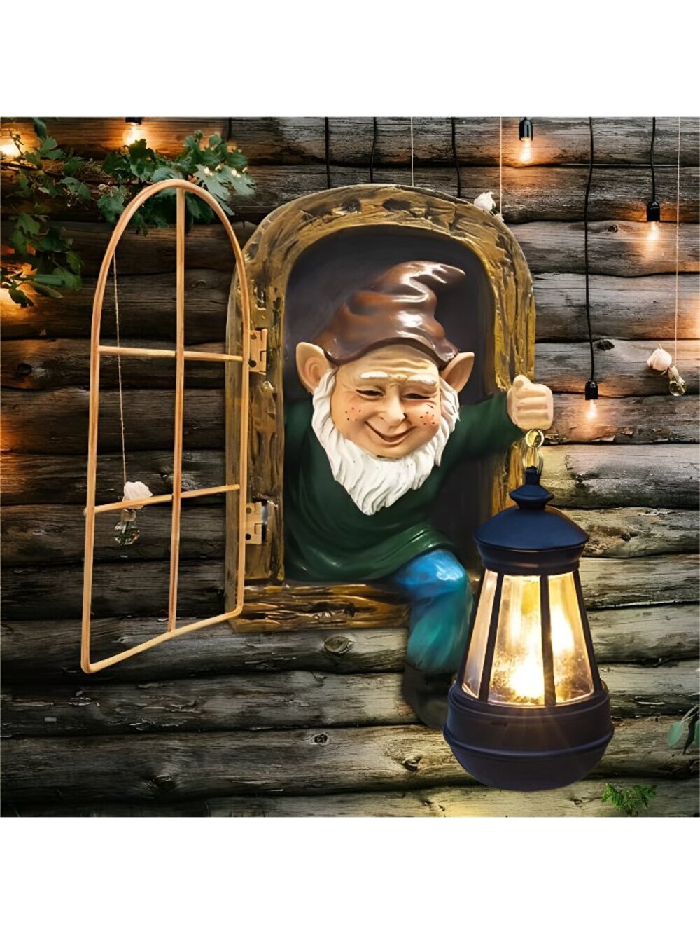 Gnomes Statue with Solar Lights Spring Decorations Whimsical Fairy Garden